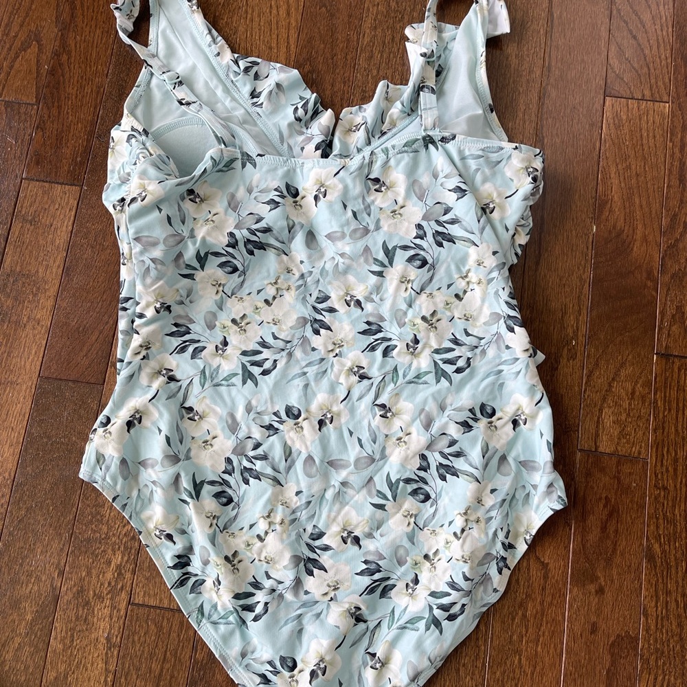 Floral Ruffle One-Piece Swimsuit in Light Blue - Picture 2 of 4